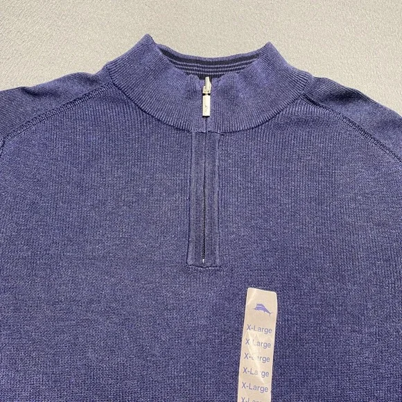 Tommy Bahama Sweater Mens‎ XL Blue 1/2 Zip Mock Neck Reversible Pima Cotton Knit - Picture 2 of 11